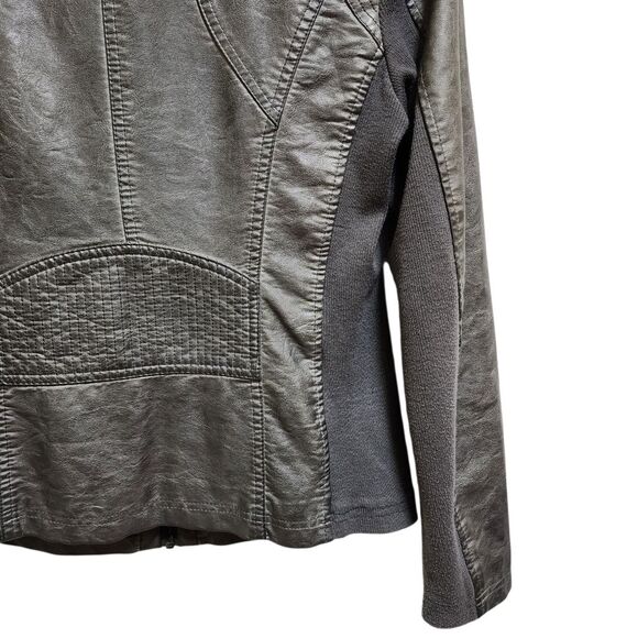 Sebby Moto Jacket Womens M Gray Faux Leather Ribbed Knit Full Zip Biker Rustic - Picture 11 of 15